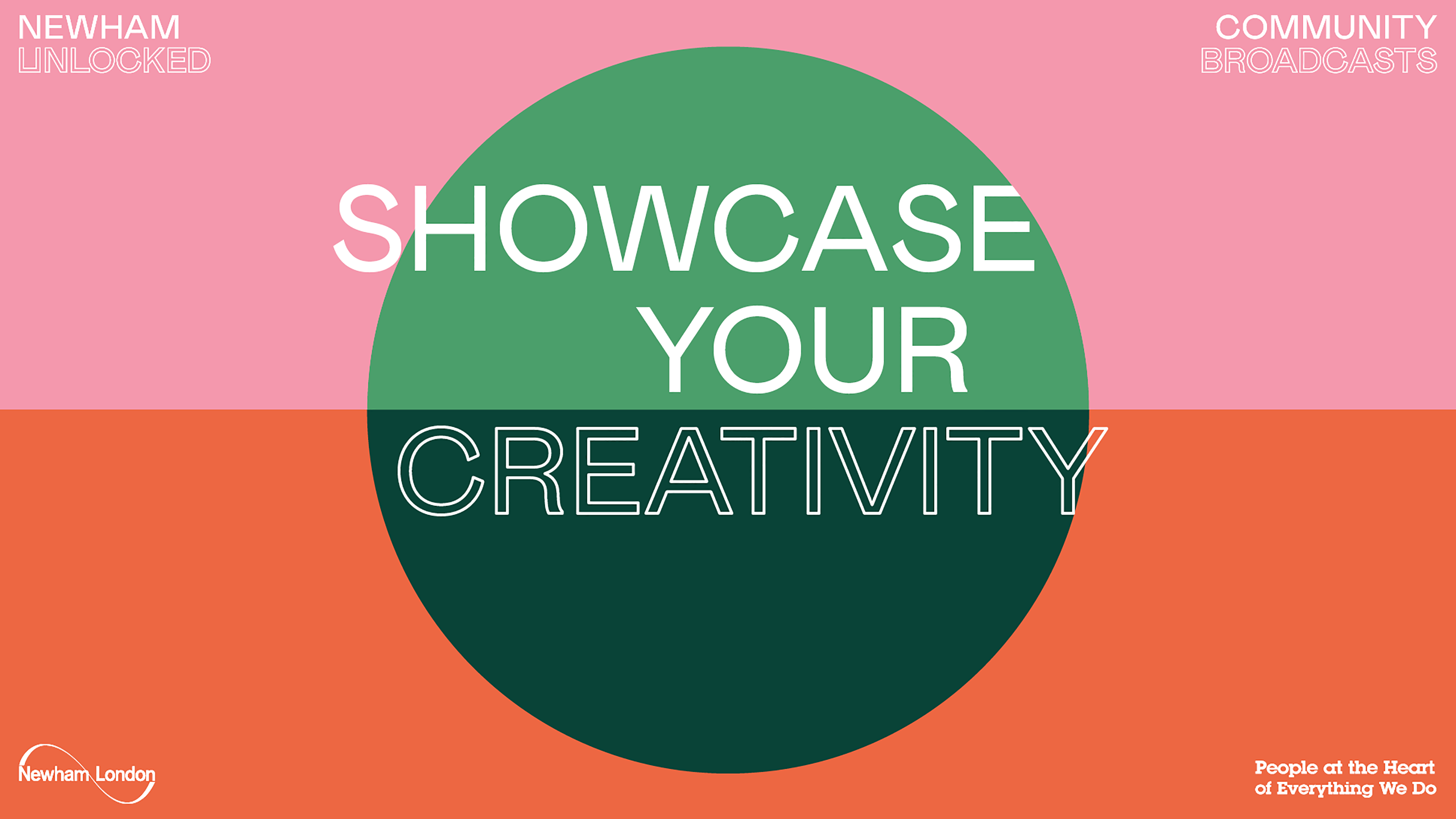 A green, pink, and orange graphic with the words ‘Showcase Your Creativity’.