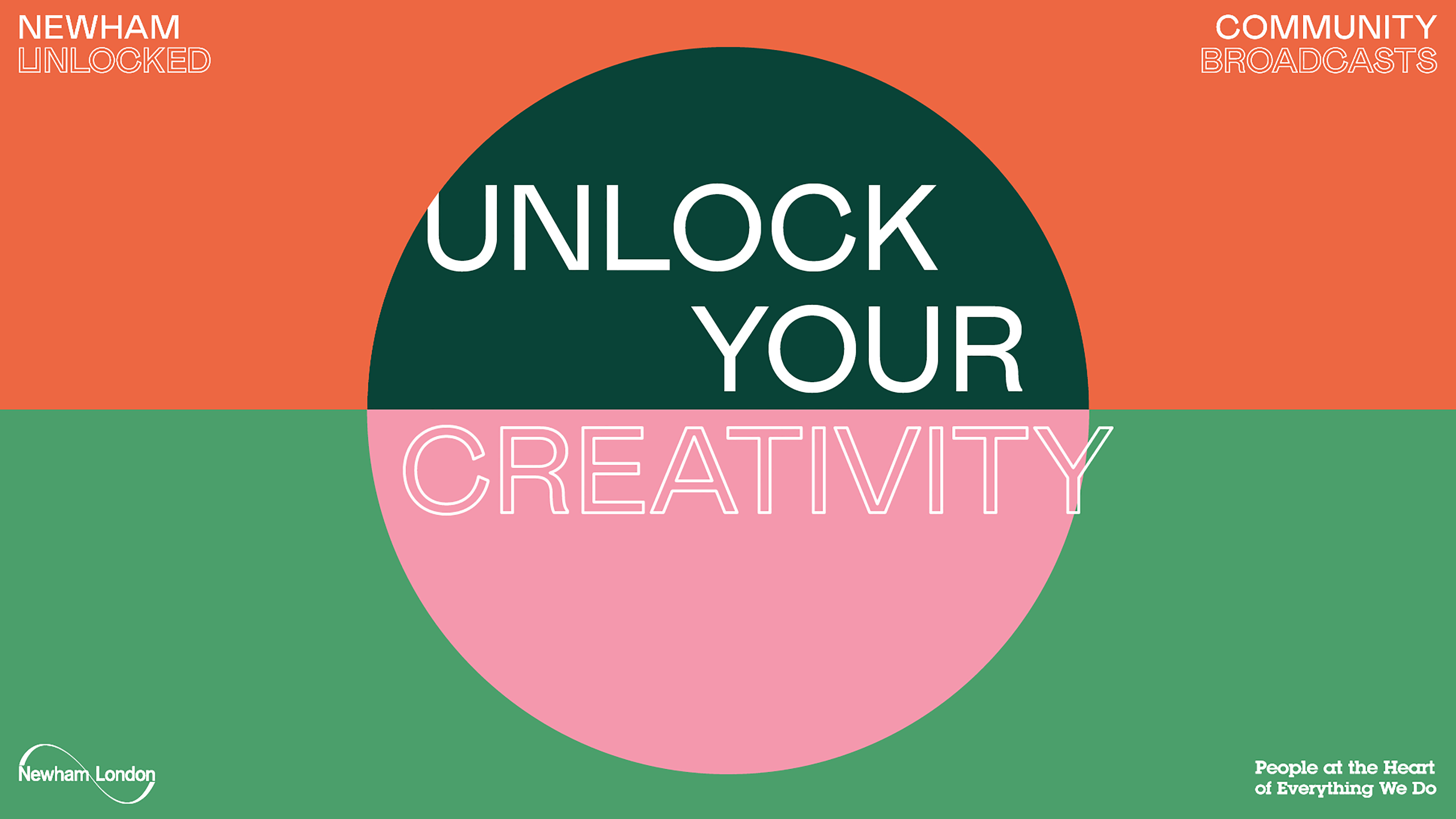 A green, pink, and orange graphic with the words ‘Unlock Your Creativity’.