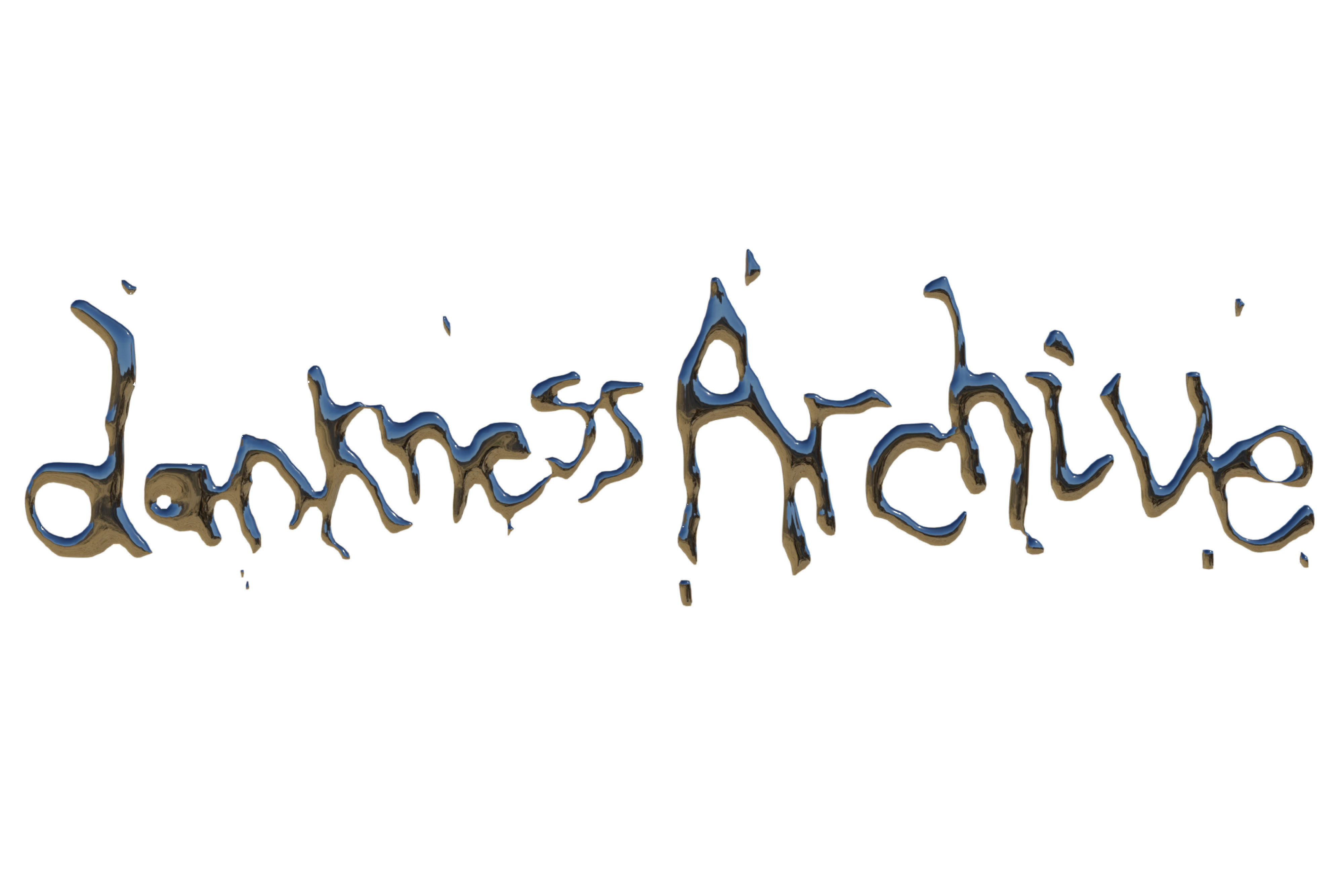 A digital render of the words “Dankness Archive” in a shiny metallic form.
